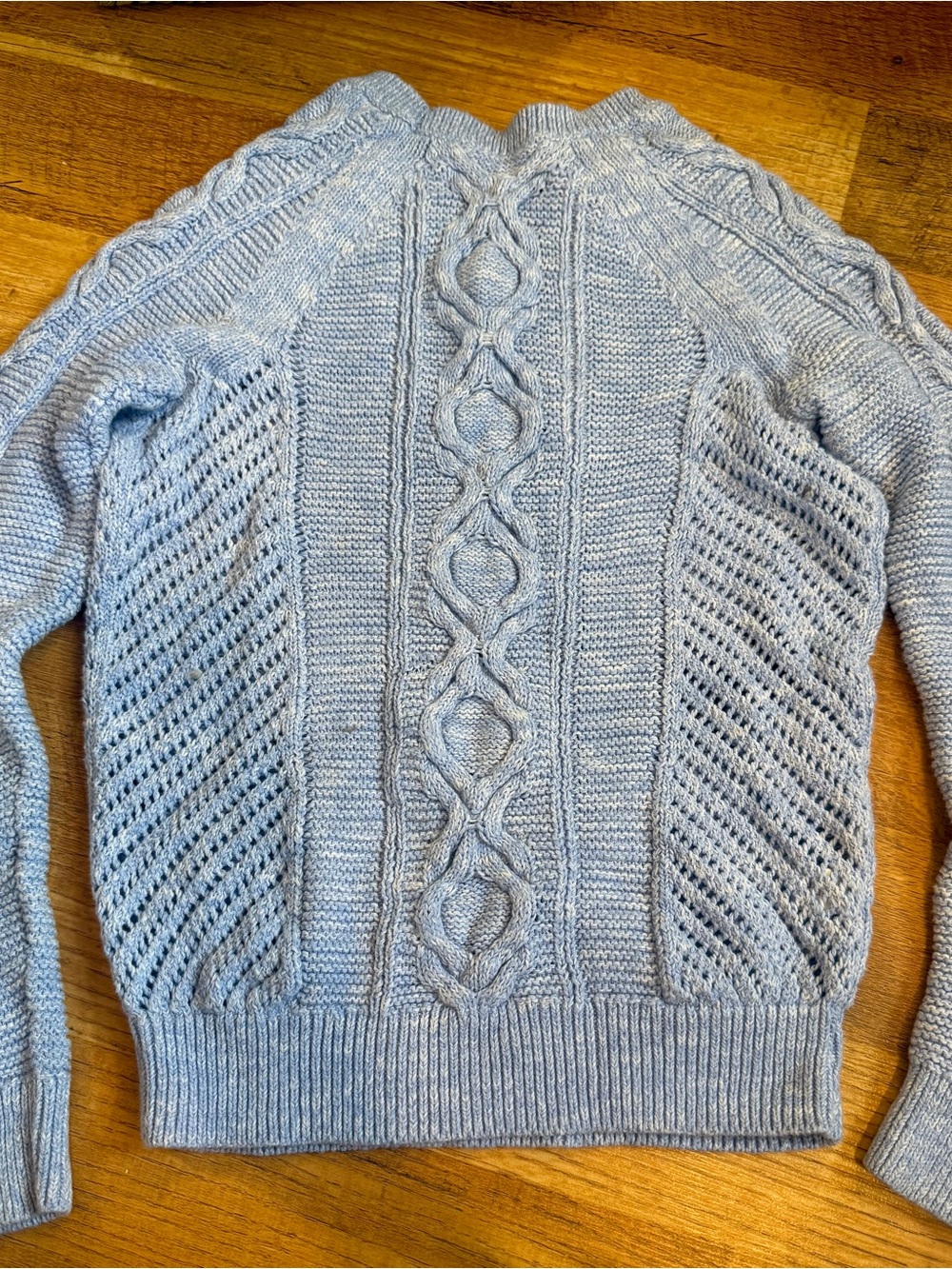 LOFT Soft Sky Blue Cable & Open-Knit Crewneck Sweater - Picture 2 of 4